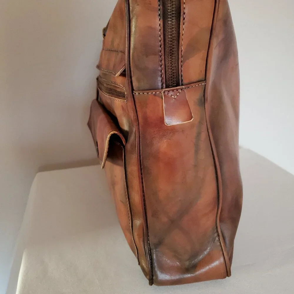 D&G leather briefcase laptop bag vintage painted dyed camo brown green gray blac
